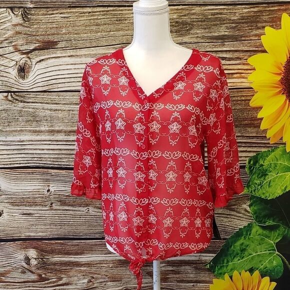 Signature studio red/white mid Sleeve  blouse  NWT - Picture 1 of 4